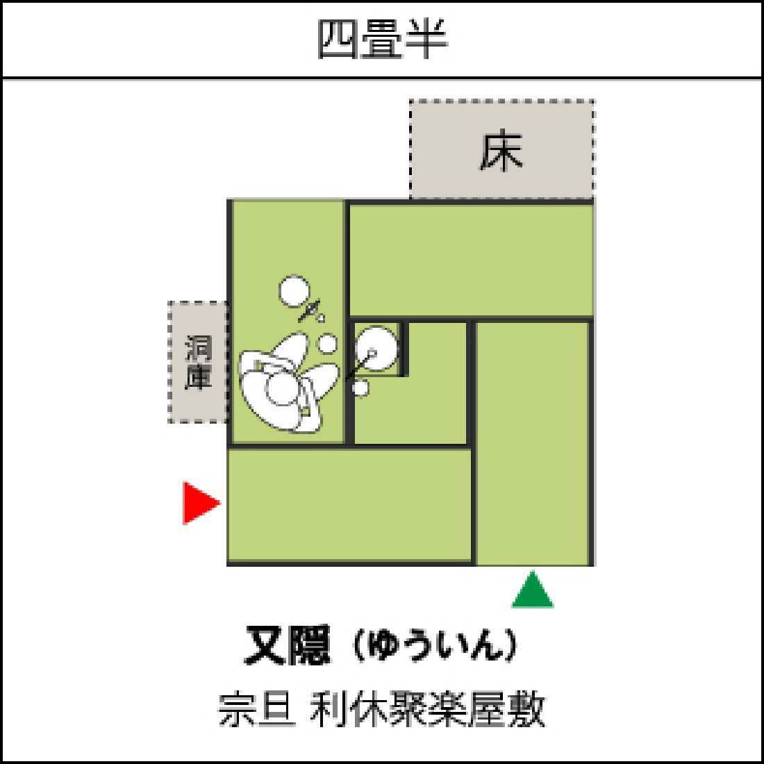  [茶の湯たたみ]　4畳半のレイアウト 又隠（セット内容：丸畳4枚・炉畳1枚・炉蓋畳1枚）